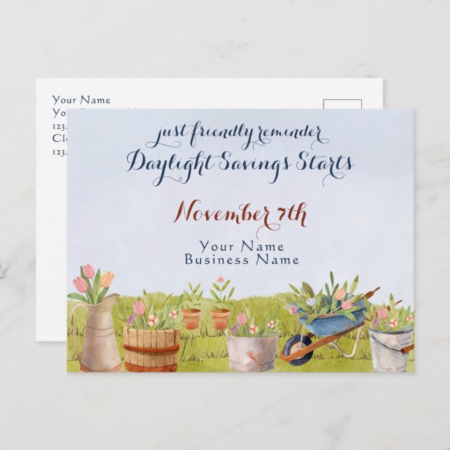 Daylight Savings Fall Back Reminder Business Postcard (Front/Back)