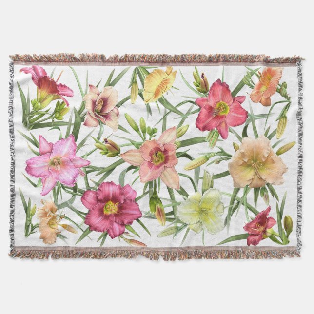 Daylilies All Over Throw Blanket (Front)
