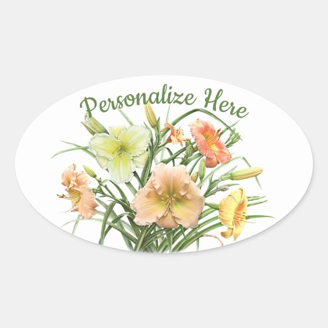 Daylily Bouquet Personalised Oval Sticker (Front)
