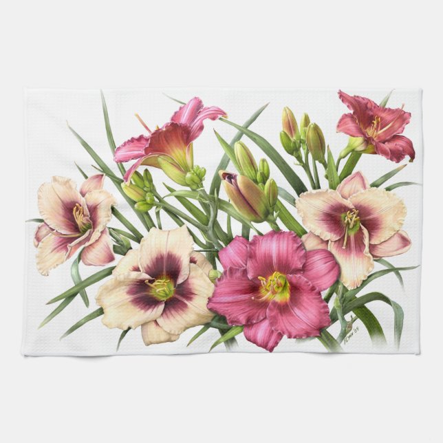Daylily Bouquet Rubies Tea Towel (Horizontal)