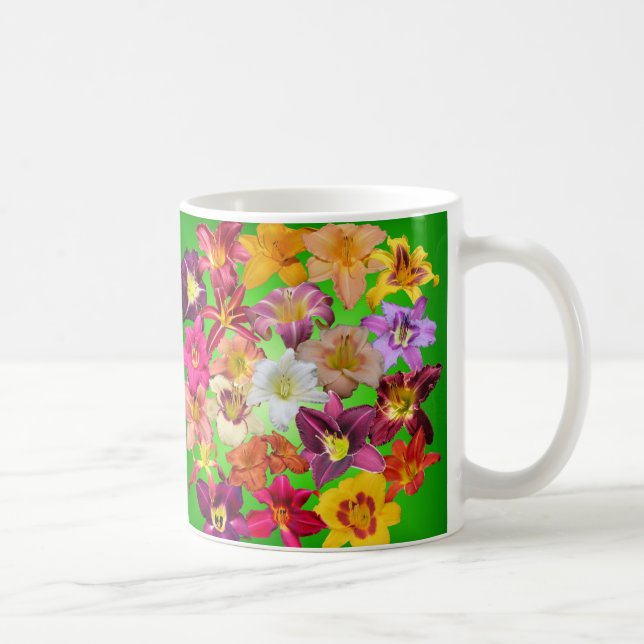 Daylily Collage on Green Coffee Mug (Right)