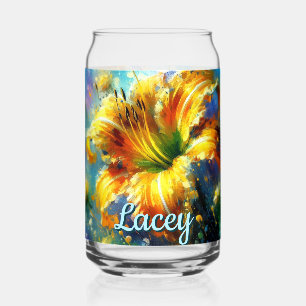 Daylily Daylilies Flower Yellow Teal Personalised Can Glass