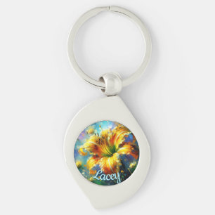 Daylily Daylilies Flower Yellow Teal Personalised Key Ring
