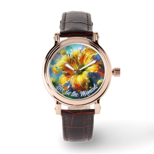 Daylily Daylilies Flower Yellow Teal Personalised Watch (Front)