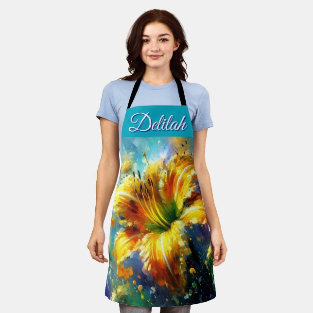Daylily Floral Impressionistic Painting Yellow  Apron (Worn)