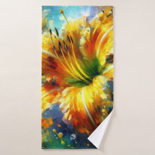 Daylily Floral Impressionistic Painting Yellow Bath Towel Set