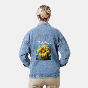 Daylily Floral Impressionistic Painting Yellow Denim Jacket