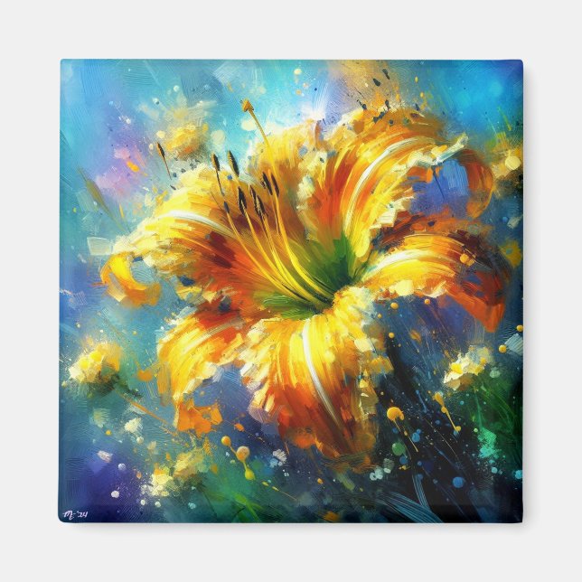 Daylily Floral Impressionistic Painting Yellow  Magnet (Front)