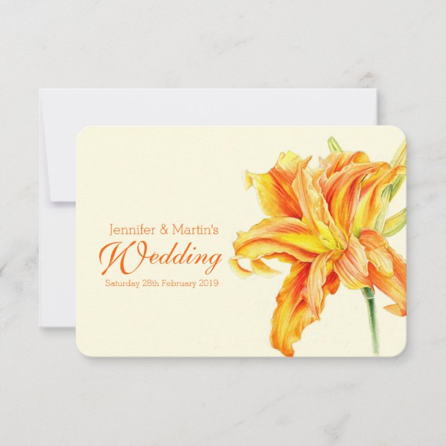 Daylily Hemerocallis floral wedding invitation (Front)