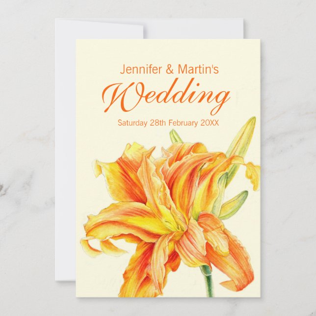 Daylily Hemerocallis floral wedding invitation (Front)