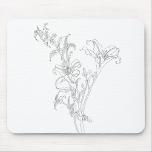 daylily line drawing black and white mouse pad