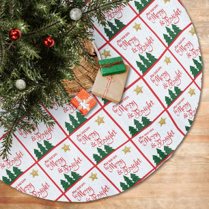 Days Be Merry Bright Red Script Gold Star Trees Brushed Polyester Tree Skirt