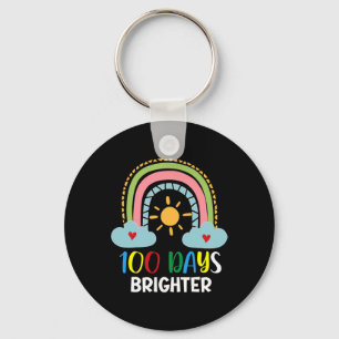 Days Brighter 100th Day Of School Pink Rainbow  Key Ring