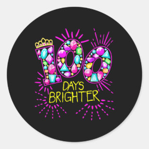 Days Brighter Teacher Girls 100 Days Of School Dia Classic Round Sticker