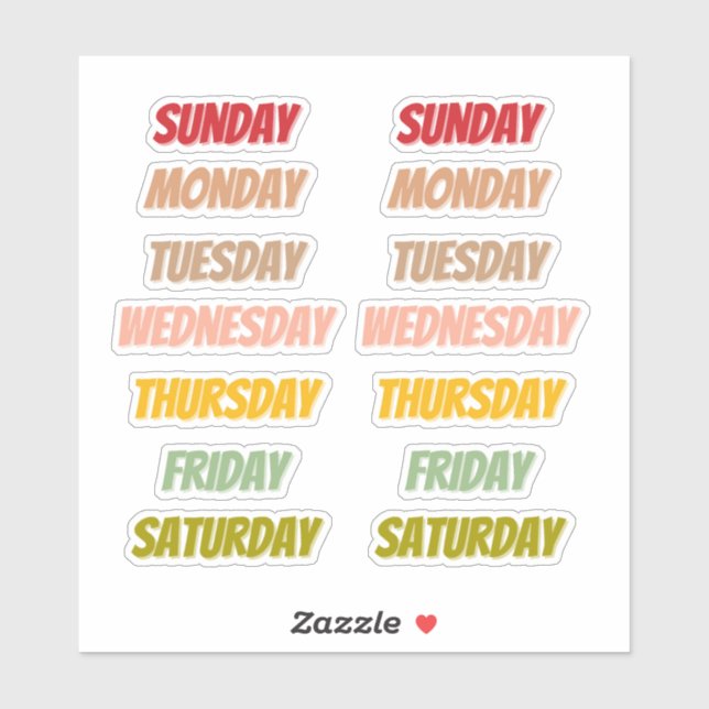 Days Colour Font style Stickers (Sheet)