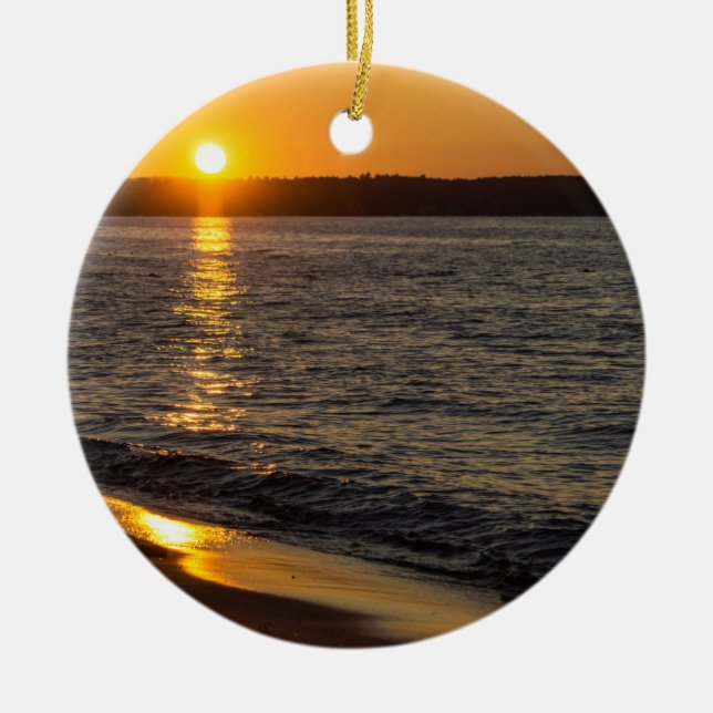 Days End At Traverse City Ceramic Tree Decoration (Front)