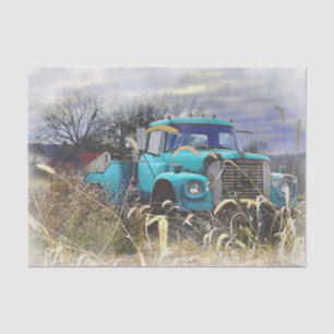 Days Gone By, Vintage Teal Blue Rusty Pickup Truck Tissue Paper