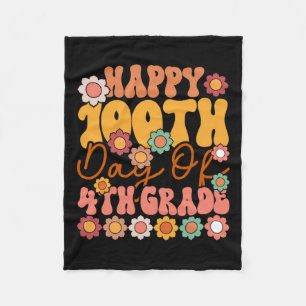 Days Of 4th Grade Cute Groovy Teacher Kids Girls B Fleece Blanket