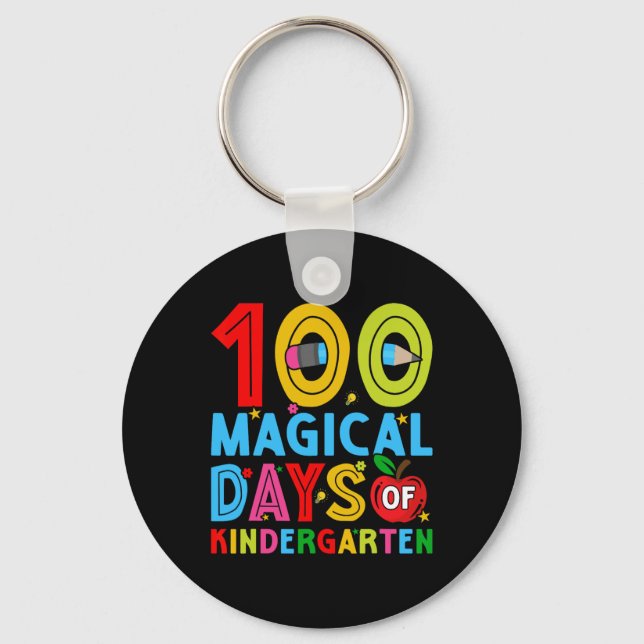 Days Of Kindergarten Happy 100th Day Of School  Key Ring (Front)