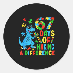 Days Of Making A Difference Dinosaur Autism Teache Classic Round Sticker
