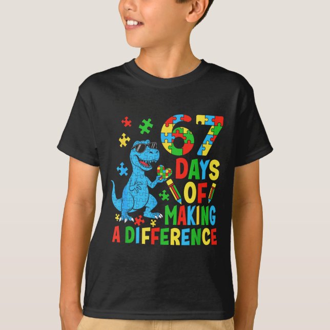 Days Of Making A Difference Dinosaur Autism Teache T-Shirt (Front)
