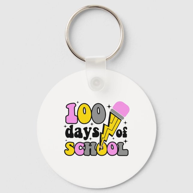 Days Of School Lightning Bolt Pencil Teacher 100th Key Ring (Front)