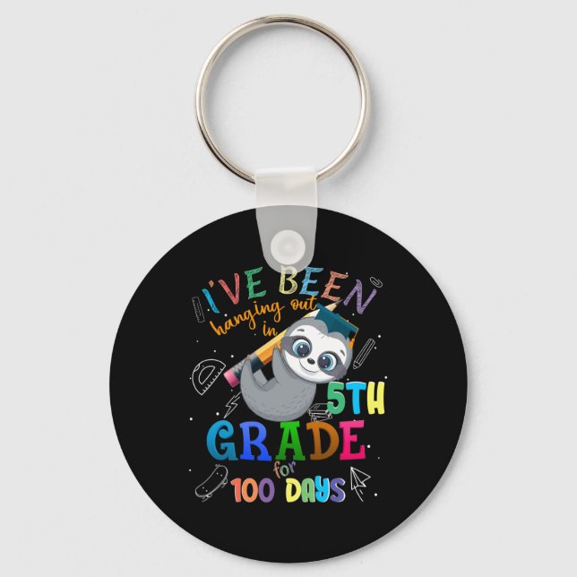 Days Of School Sloth Hanging Out In 5th Grade Stud Key Ring (Front)