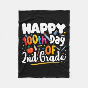 Days Of School Teacher Gift 100th Day Of 2nd Grade Fleece Blanket