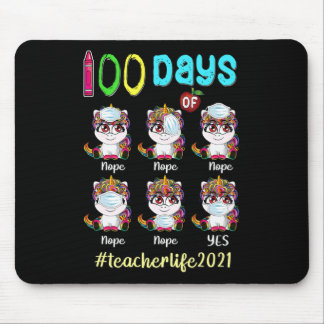Days Of School Teacher Unicorn Wearing Mask Wrong  Mouse Pad