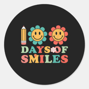 Days Of Smiles Retro Groovy Teacher 100th Day Of S Classic Round Sticker