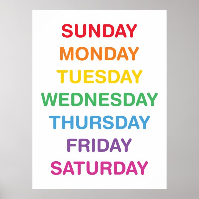 Days of the Week Classroom Poster (Front)