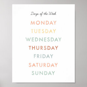 Days of the Week Montessori Classroom Art Poster
