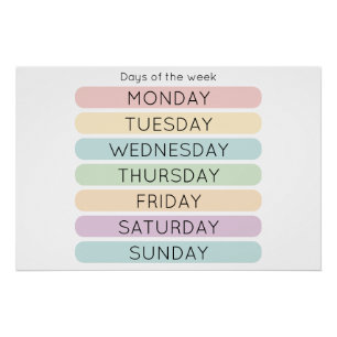 Days of the Week Poster Homeschool Decor