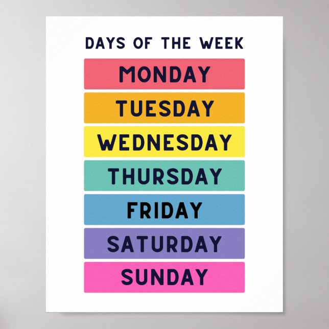 Days of the Week School Education Learning Poster (Front)