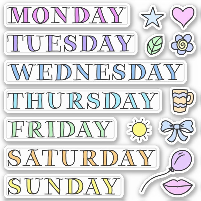 Days of Week and Doodles Custom Cut Stickers 6x6" (Front)