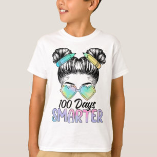 Days Smarter Girls Messy Bun Hair 100th Day Of Sch T-Shirt