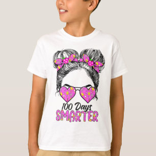 Days Smarter Girls Messy Bun Hair 100th Day Of Sch T-Shirt