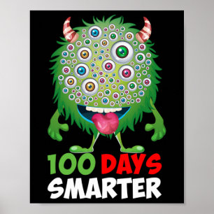 Days Smarter Happy 100th Day Of School Fun Monster Poster