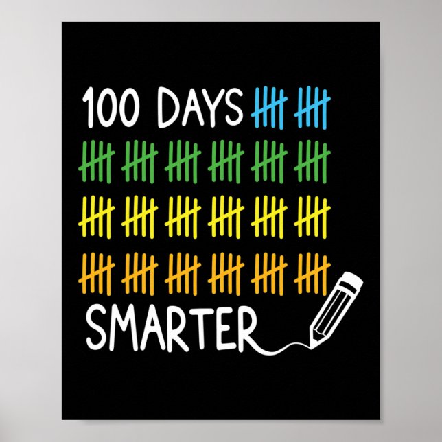 Days Smarter Pencil Tally Marks 100 Days Of School Poster (Front)