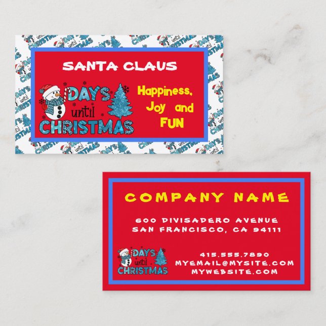 Days Until Christmas Customise Business Card (Front/Back)