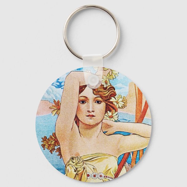 Daytime, Alphonse Mucha Key Ring (Front)