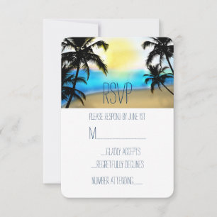Daytime Beach & Palm Trees Beach Wedding RSVP Card