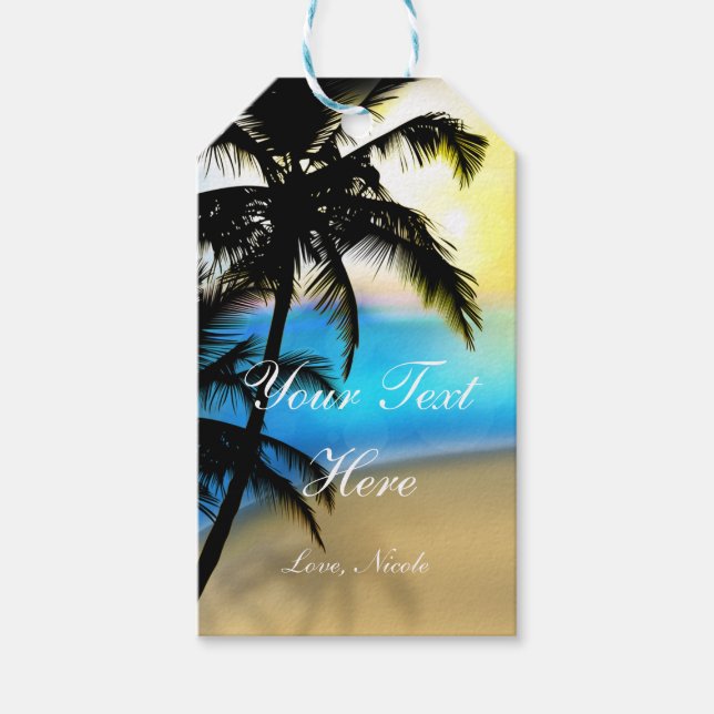 Daytime Beach & Palm Trees Tropical Gift Tag (Front)