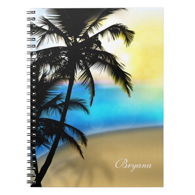 Daytime Beach & Palm Trees Tropical Notebook (Front)