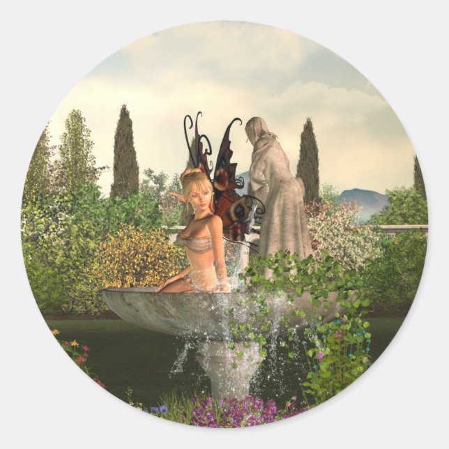 Daytime Garden Fairy Classic Round Sticker (Front)