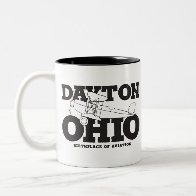 Dayton Ohio Art Birthplace of Aviation Travel Art Two-Tone Coffee Mug (Left)
