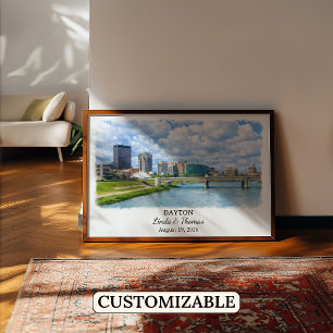 Dayton Ohio Poster, Watercolor, Custom Poster
