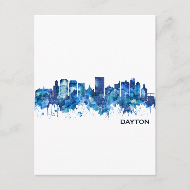 Dayton Ohio Skyline Blue Holiday Postcard (Front)