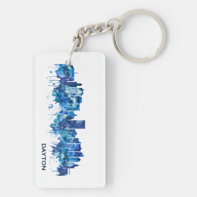 Dayton Ohio Skyline Blue Key Ring (Back)