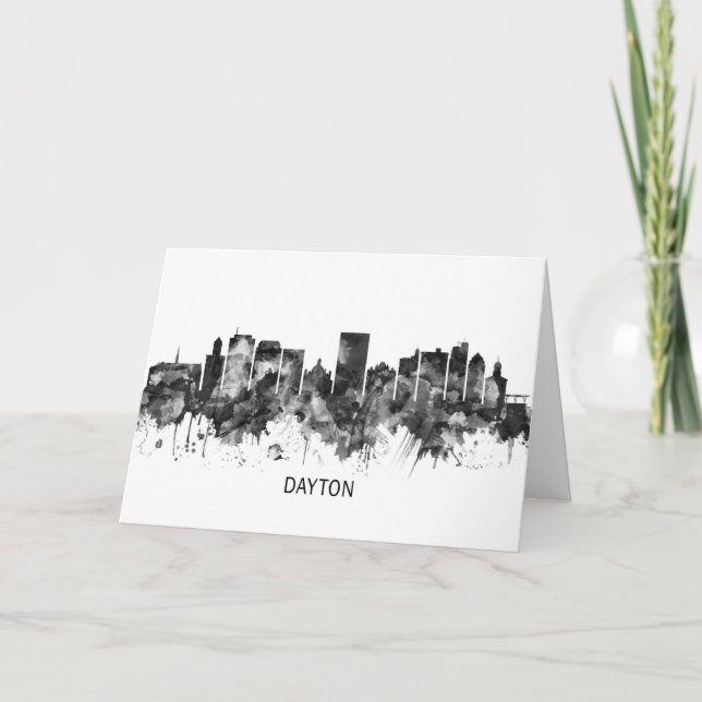 Dayton Ohio Skyline BW Holiday Card (Front)